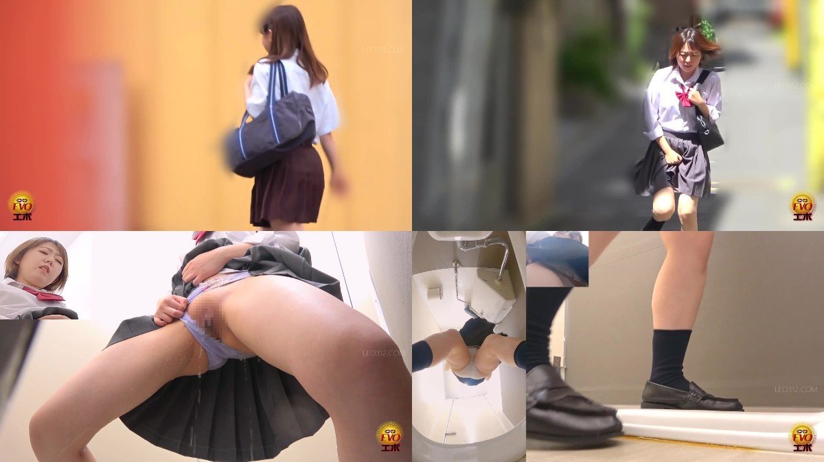 EE-793- Sudden urination urge on the way to school-schoolgirls rushing to the toilet with pre-pee...